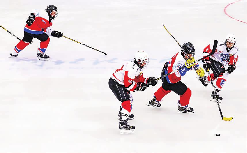 河北省第二届冰雪运动会冰球比赛展开激烈角逐